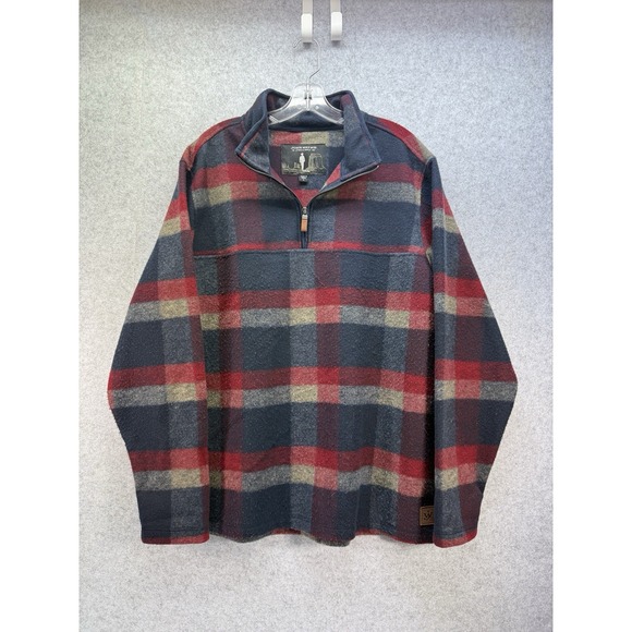 John Wayne Stock&Supply Fleece Pullover Mens Large Plaid 1/4 Zip Y2K - Picture 1 of 8